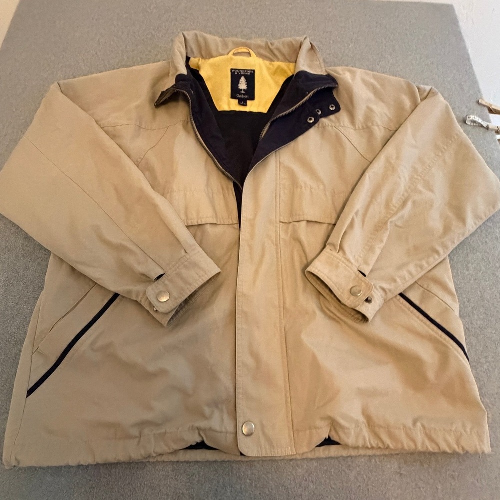Roundtree & Yorke Outdoors Jacket L Tan Full Zip Packable Hood Large